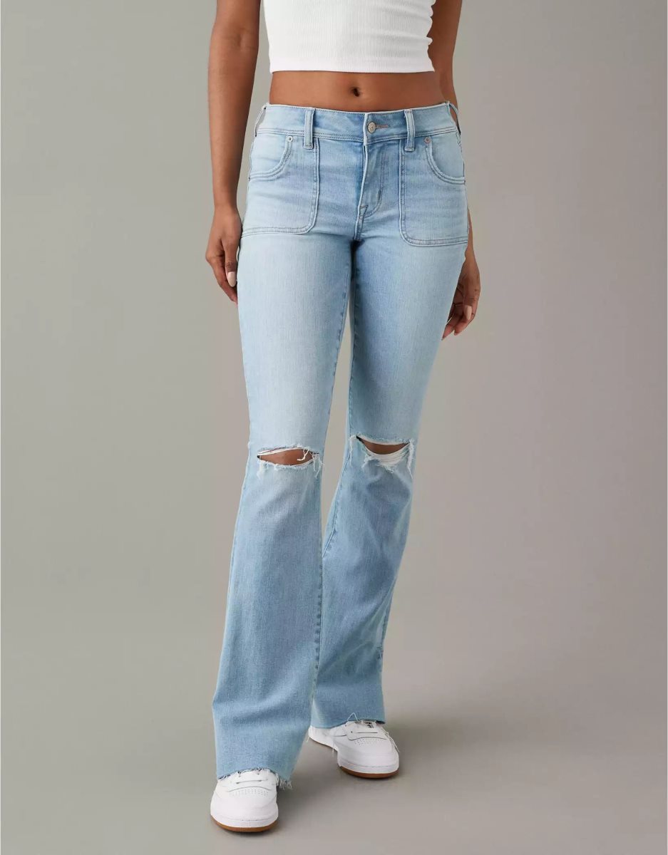 Jean American Eagle AE Ne(x)t Level Ripped Low-Rise Kick Bootcut Lavage Clair Femme | VWH-65689984